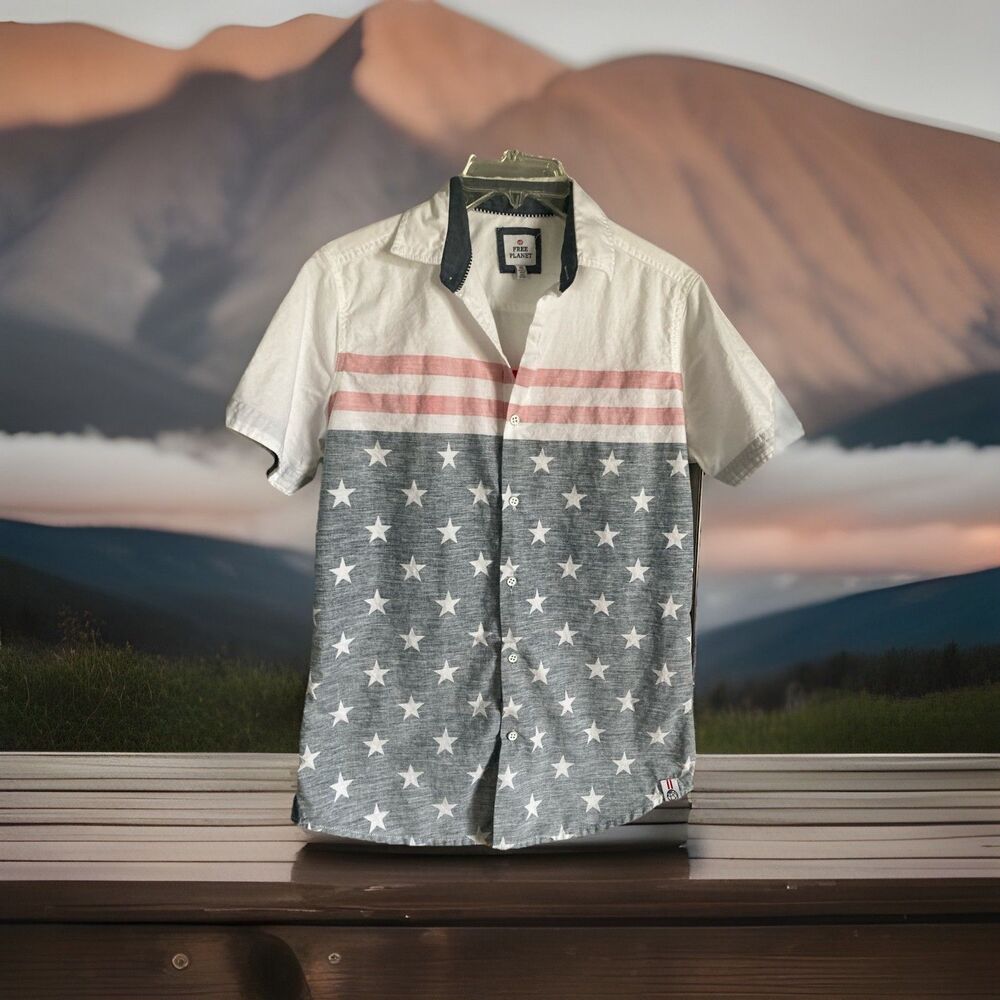 Free People Men’s XS Patriotic Button Down Shirt Cotton Good Condition USA